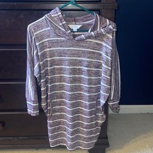 Market & Spruce Carlotta Hooded Dolman Sweatshirt Size XS Maroon White Stripe